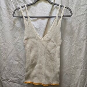 Pilcro Cream Ribbed Knit Double Strap V Neck Tank Top Made in Italy Size Large